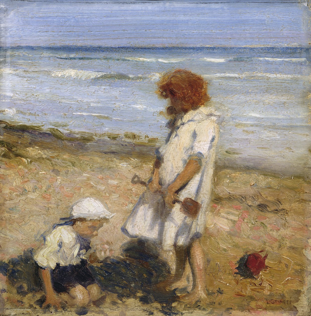 Brincando na Praia (óleo sobre tela) de Louis Ginnett