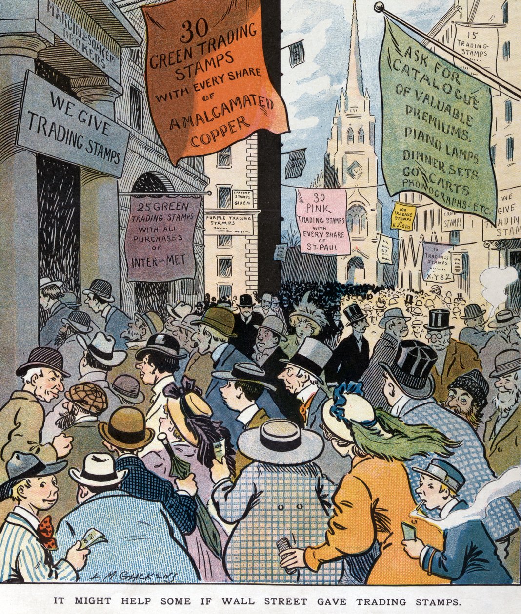 Talvez ajudasse alguns se Wall Street desse selos comerciais por Louis Glackens 1866-1933, artista. Publicado em 1907. de Louis Glackens