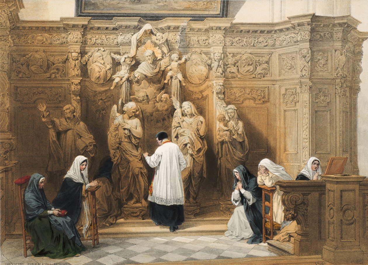 Igreja confessional de St. Paul, Antuérpia, folha 4 do &39;portfólio de esboços de Haghe: Bélgica, Alemanha&39;, c.1845-55 de Louis Haghe