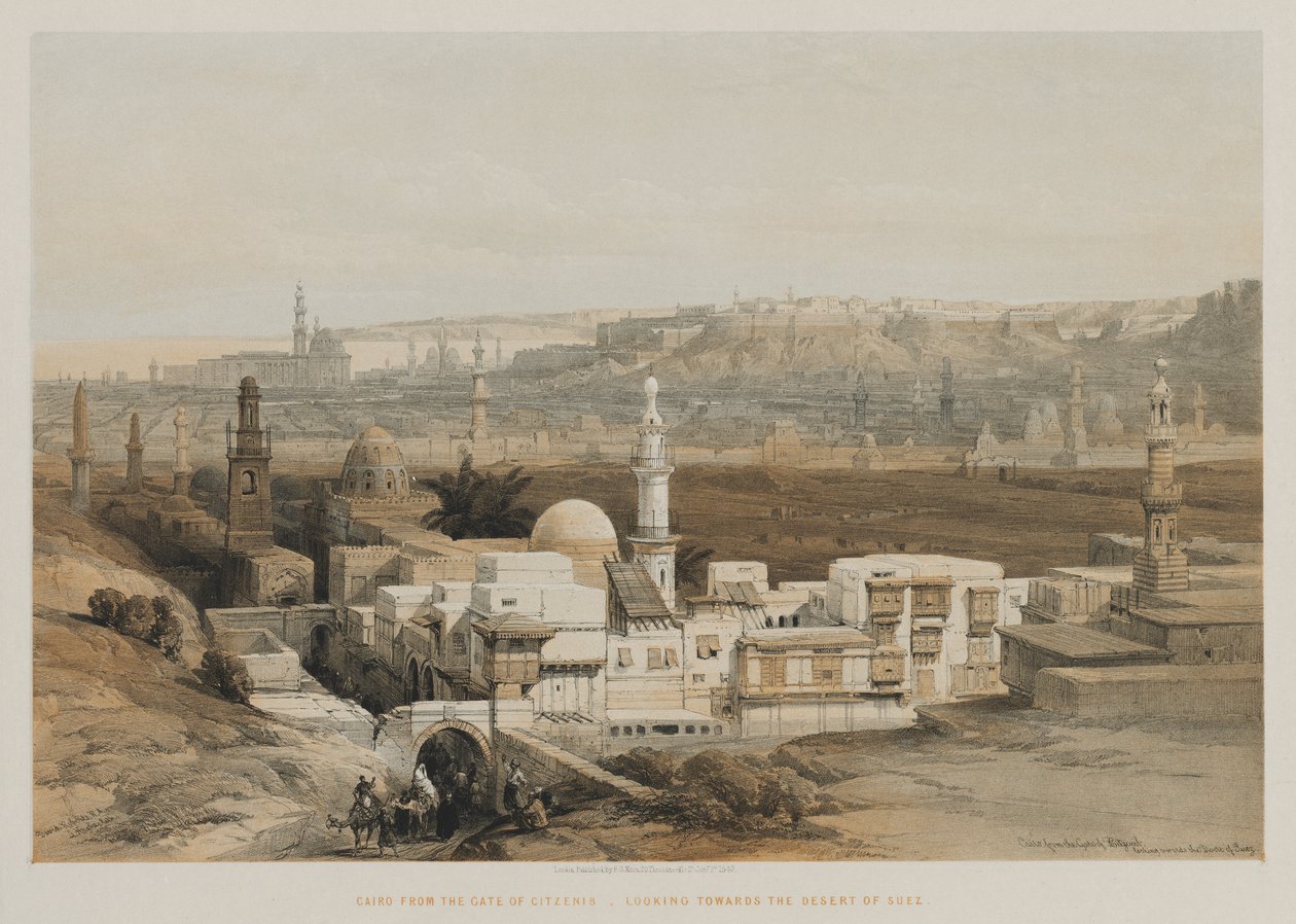 Egito e Núbia, Volume III: Cairo do Portão de Citzenib, Olhando para o Deserto de Suez de Louis Haghe