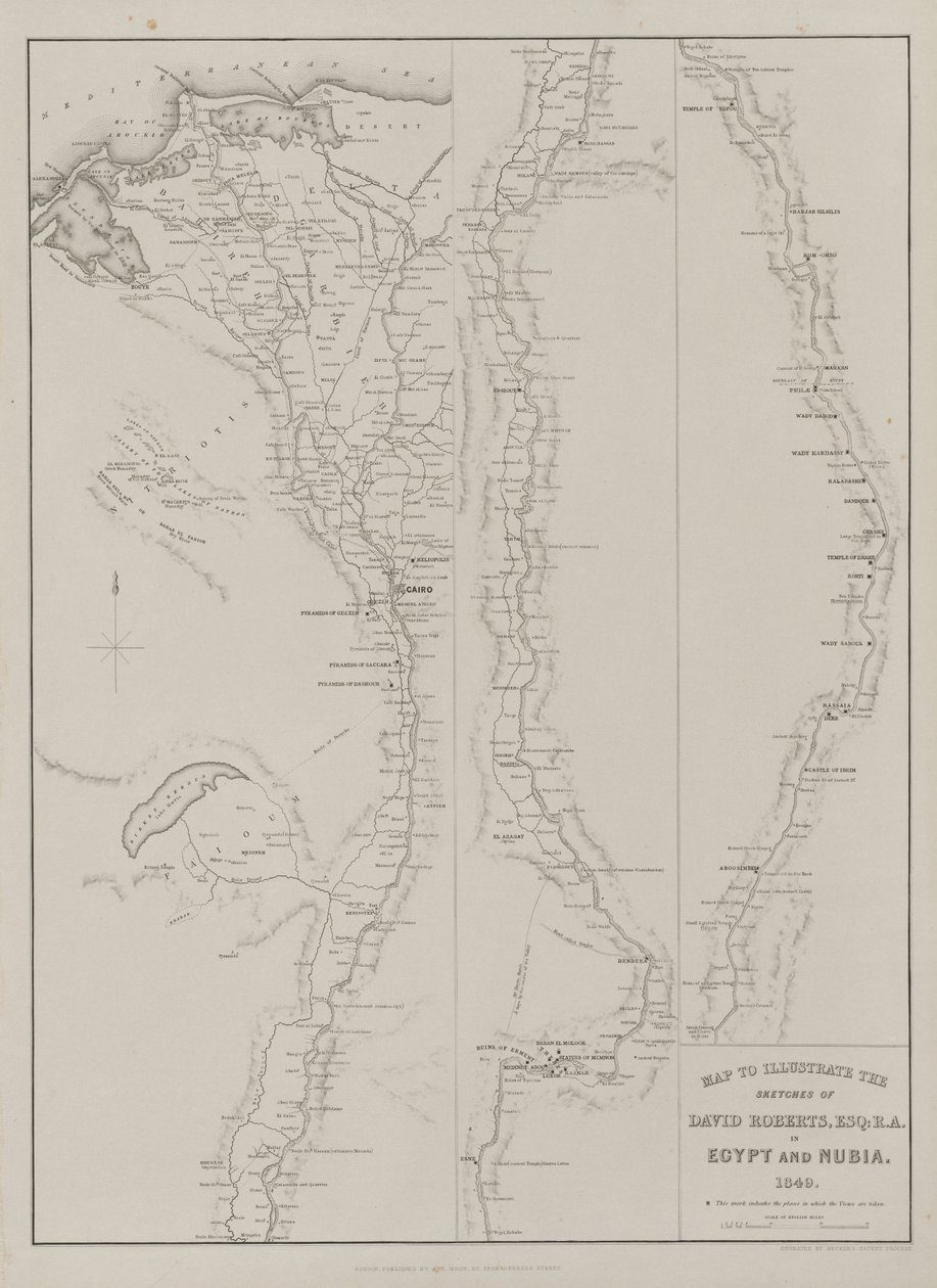 Egito e Núbia, Volume III: Mapa para ilustrar os esboços de David Roberts, Esq ... 1849, 1849. de Louis Haghe