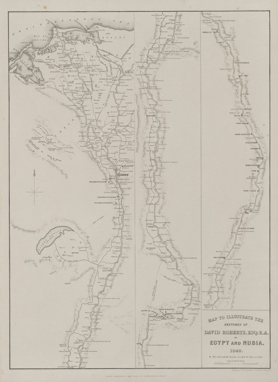 Egito e Núbia, Volume III: Mapa para ilustrar os esboços de David Roberts, Esq: R.A. no Egito e Núbia 1849 de Louis Haghe