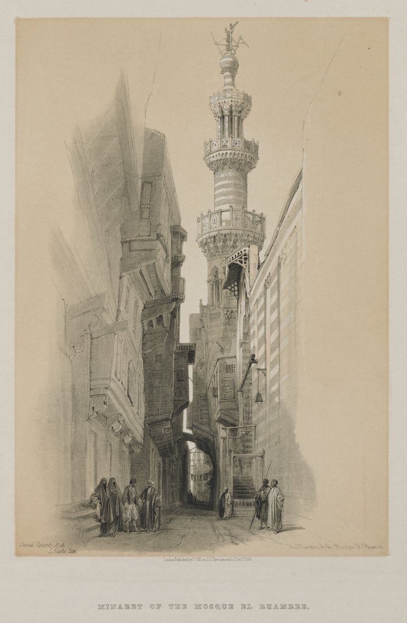 Egito e Núbia, Volume III: O Minarete da Mesquita El Rhamree, 1848. de Louis Haghe