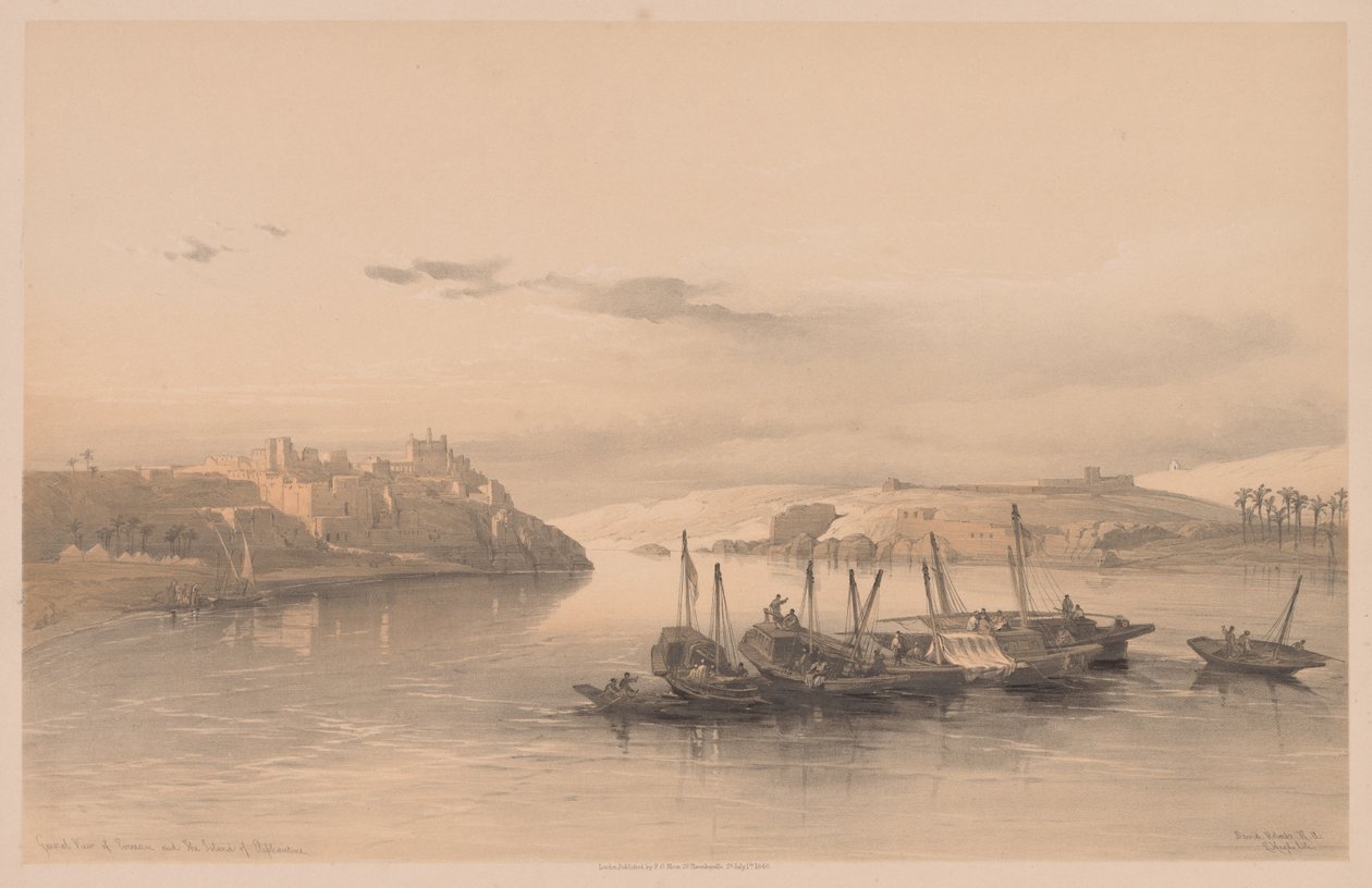 Egito e Núbia: Volume II - No. 28, Visão Geral de Asouan e da Ilha de Elefantina de Louis Haghe