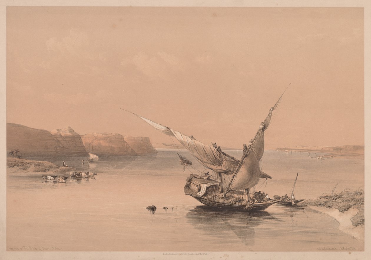 Egito e Nubia: Volume II - Nº 6, Abordagem da fortaleza de Ibrim, Nubia, 1838. de Louis Haghe