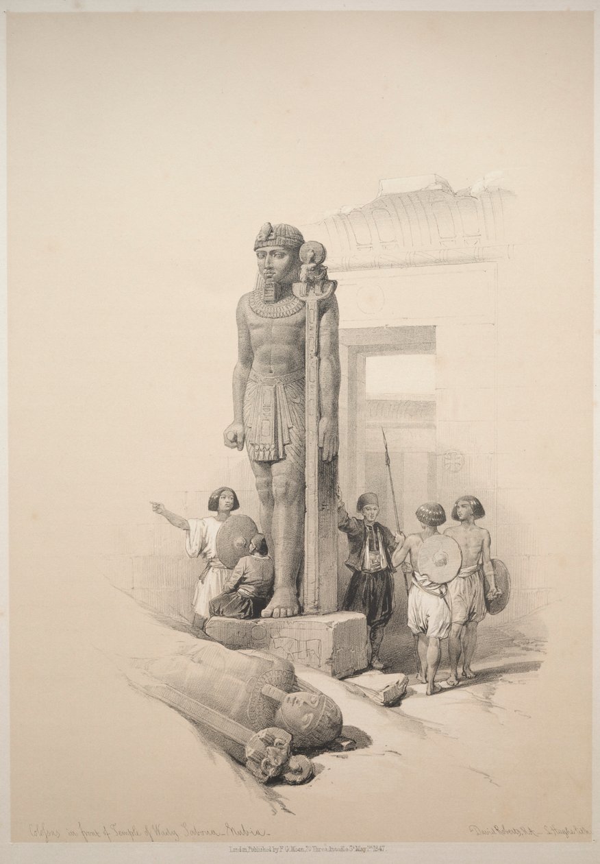 Egito e Nubia: Volume II - Nº 7, Colossi em Wady Saboua, 1838. de Louis Haghe