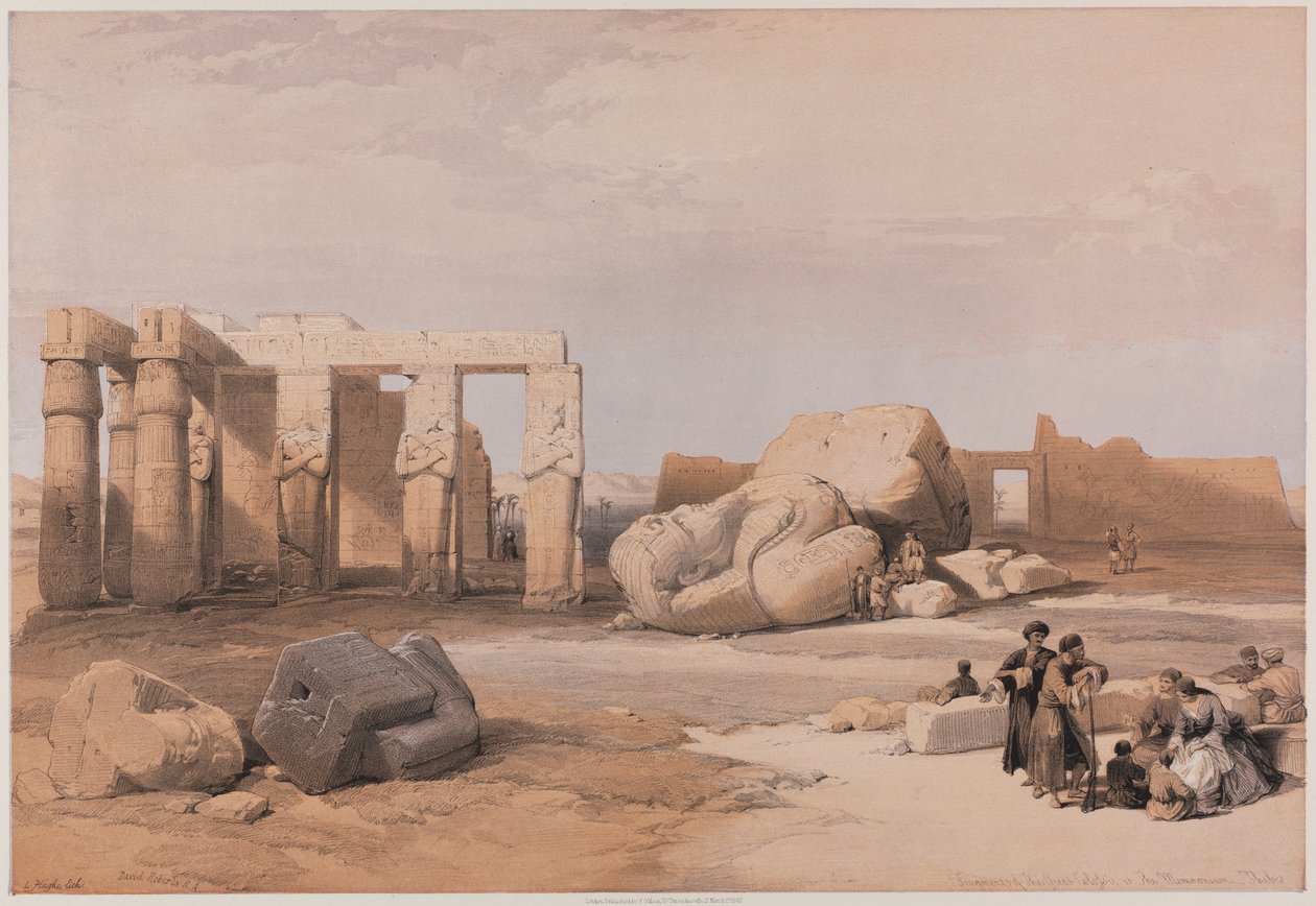 Egito e Núbia, Volume II: Fragmentos dos Grandes Colossos no Memnonium, Tebas, 1847. de Louis Haghe