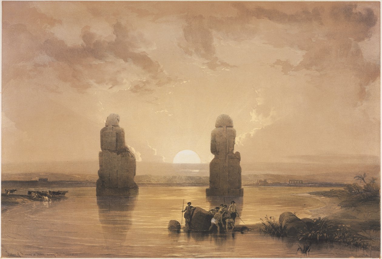 Egito e Núbia, Volume II: Estátuas de Memnon em Tebas, durante a inundação de Louis Haghe