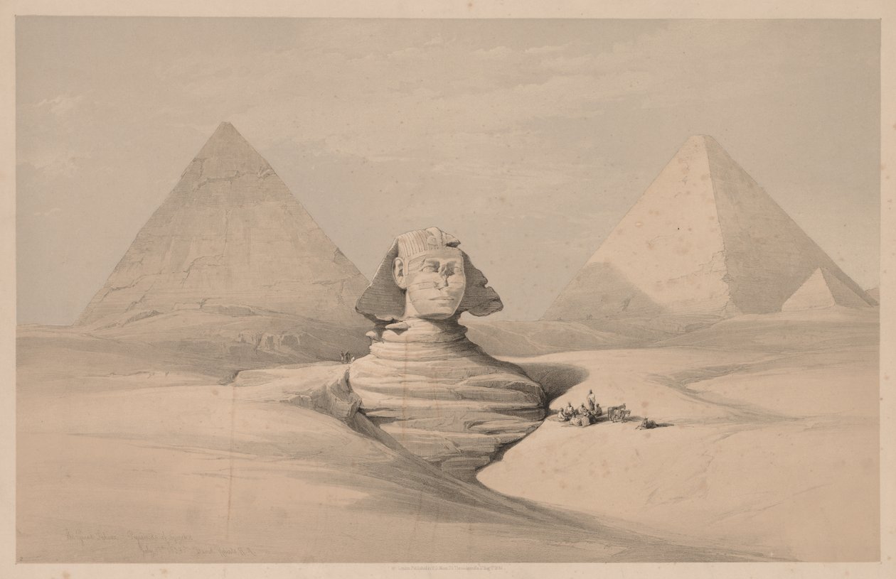 Egito e Núbia: Volume I - No. 18, A Grande Esfinge, Pirâmides de Gizé, Vista Frontal de Louis Haghe
