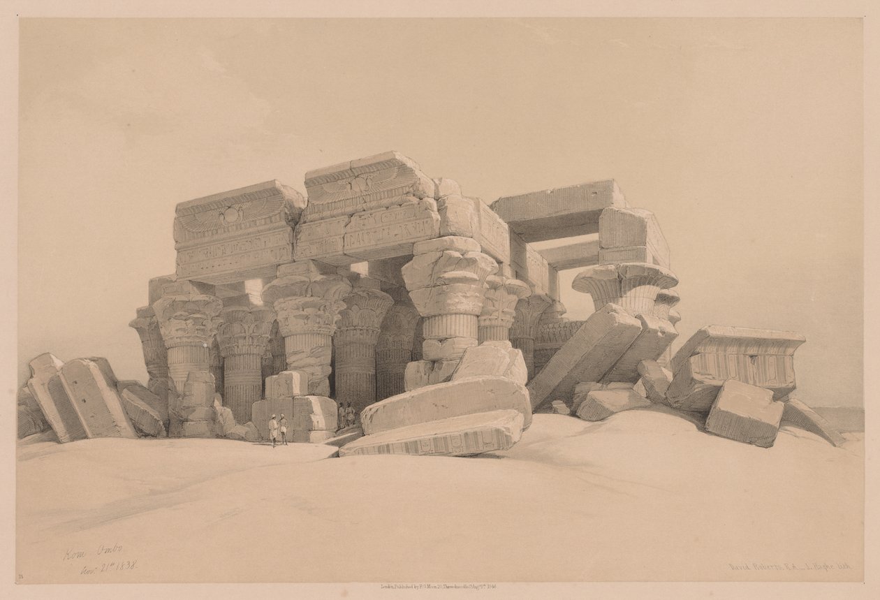 Egito e Núbia: Volume I - Nº 1, Nº 2, Restos do Pórtico do Templo de Kom Ombo, 1838. de Louis Haghe