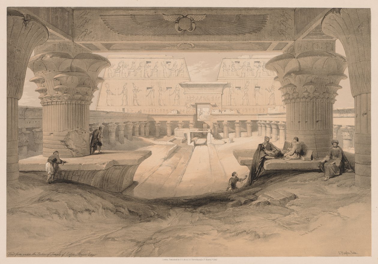 Egito e Núbia: Volume I - No. 32, Vista sob o Pórtico do Templo de Edfou, Alto Egito de Louis Haghe