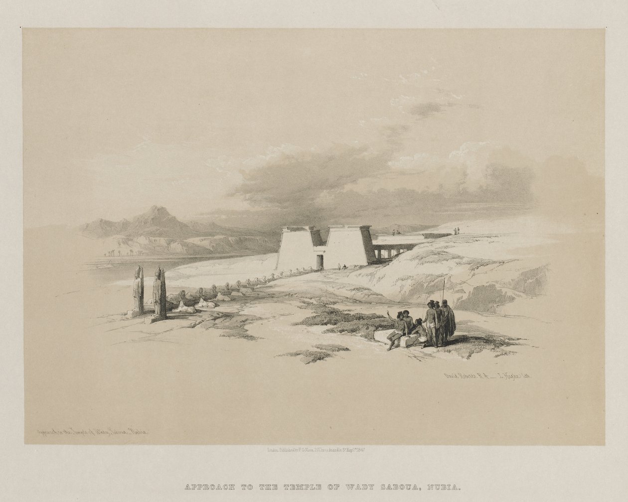Egito e Nubia, Volume I: Abordagem ao Templo de Wady Saboua, Nubia, 1847. de Louis Haghe