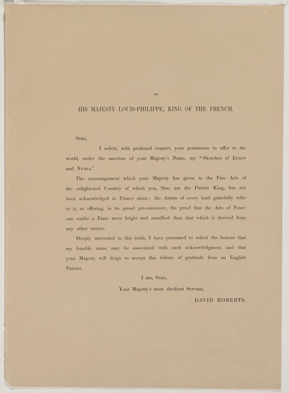 Egito e Núbia, Volume I: Página Dedicação, 1846. de Louis Haghe