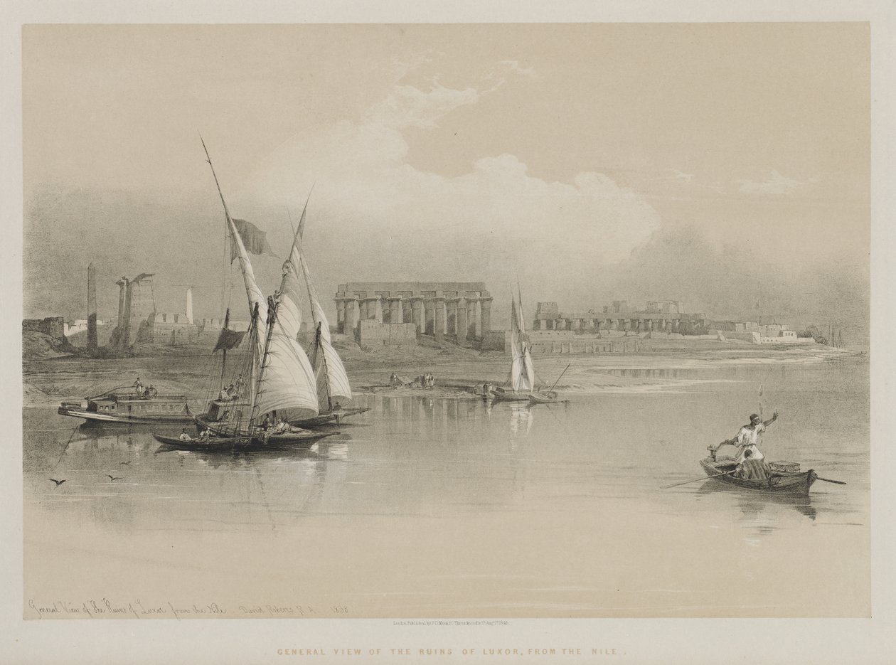 Egito e Núbia, Volume I: Vista Geral das Ruínas de Luxor, Do Nilo, 1846. de Louis Haghe
