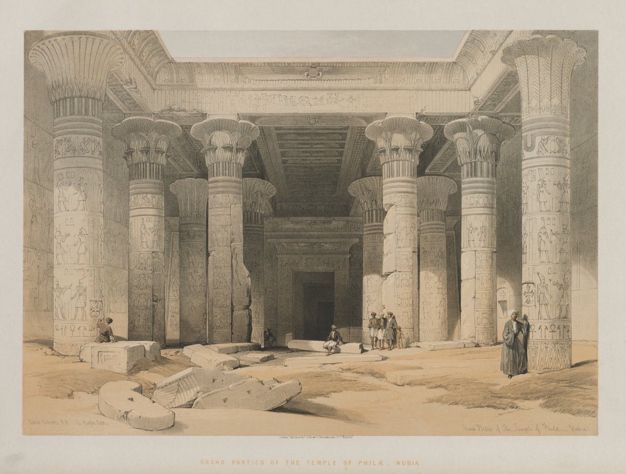 Egito e Núbia, Volume I: Grande Pórtico do Templo de Philae, Núbia, 1847. de Louis Haghe