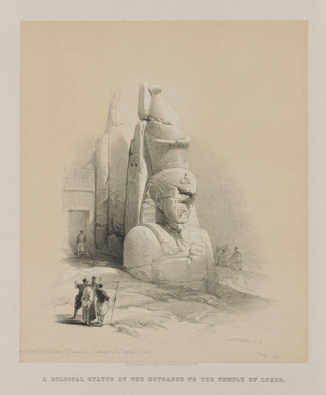 Egito e Núbia, Volume I: Uma das duas estátuas colossais de Ramsés II ..., 1847. de Louis Haghe
