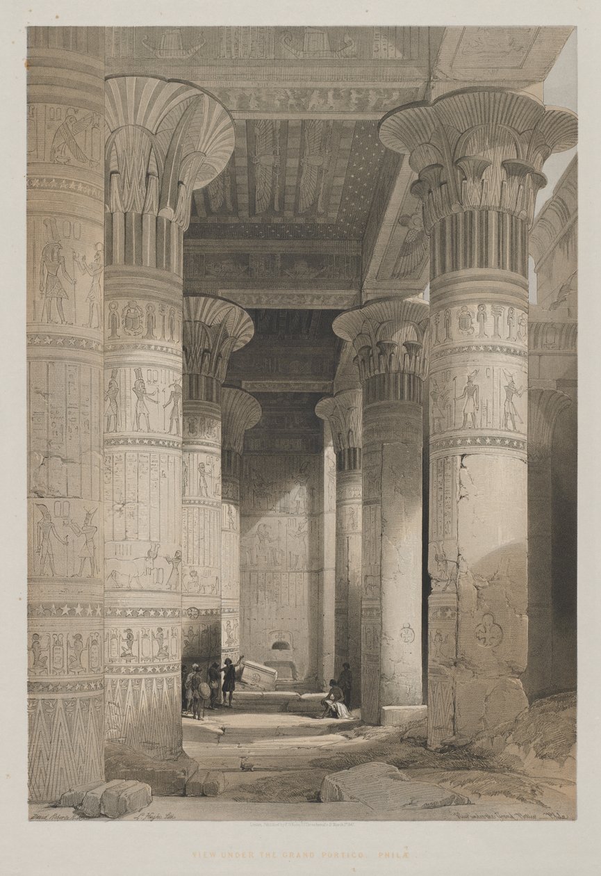 Egito e Núbia, Volume I: Vista sob o Grande Pórtico do Templo, Philae de Louis Haghe
