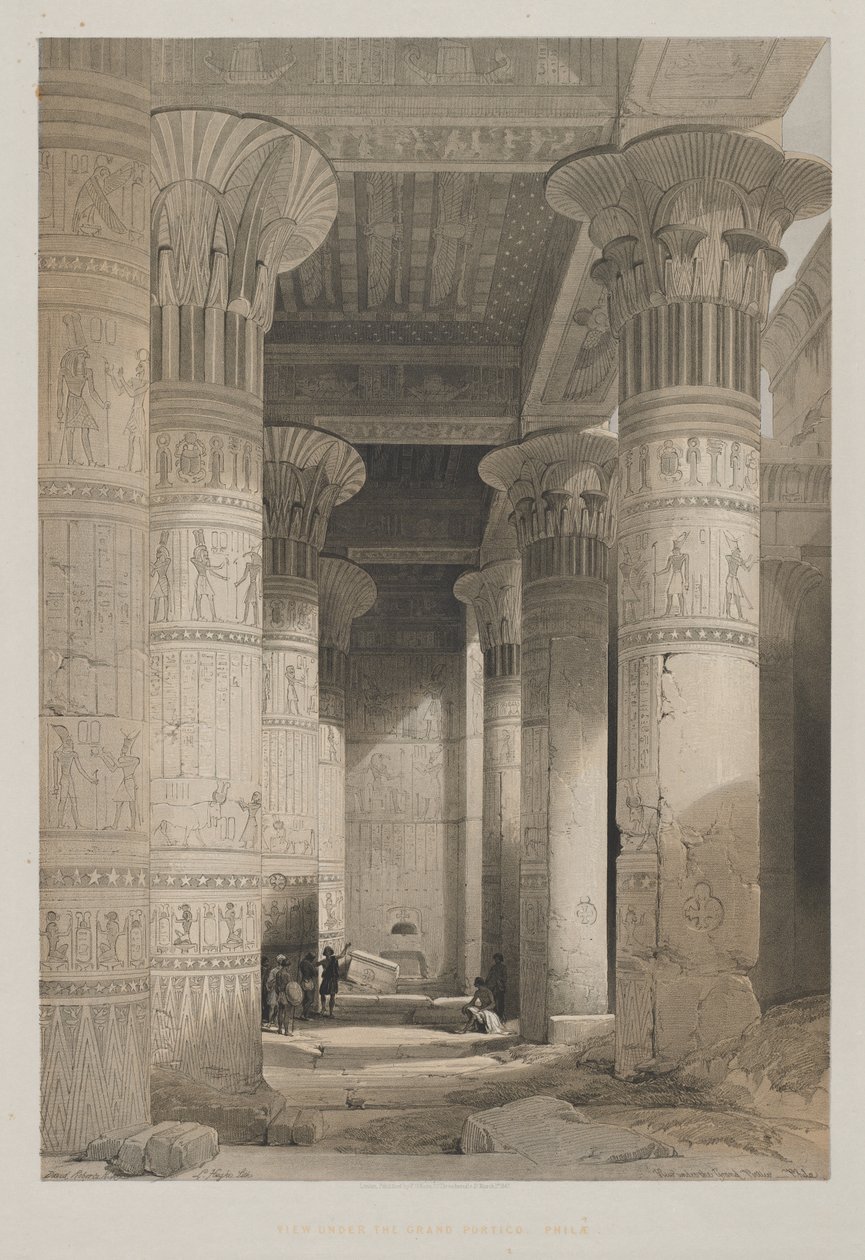 Egito e Núbia, Volume I: Vista Sob o Grande Pórtico do Templo, Philae, 1846. de Louis Haghe