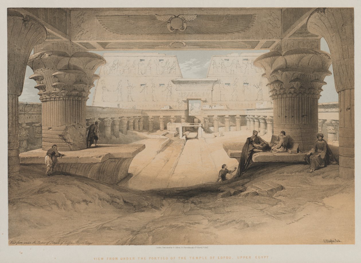 Egito e Núbia, volume I: vista de baixo do pórtico do templo de Edfou, alto Egito, 1847. de Louis Haghe