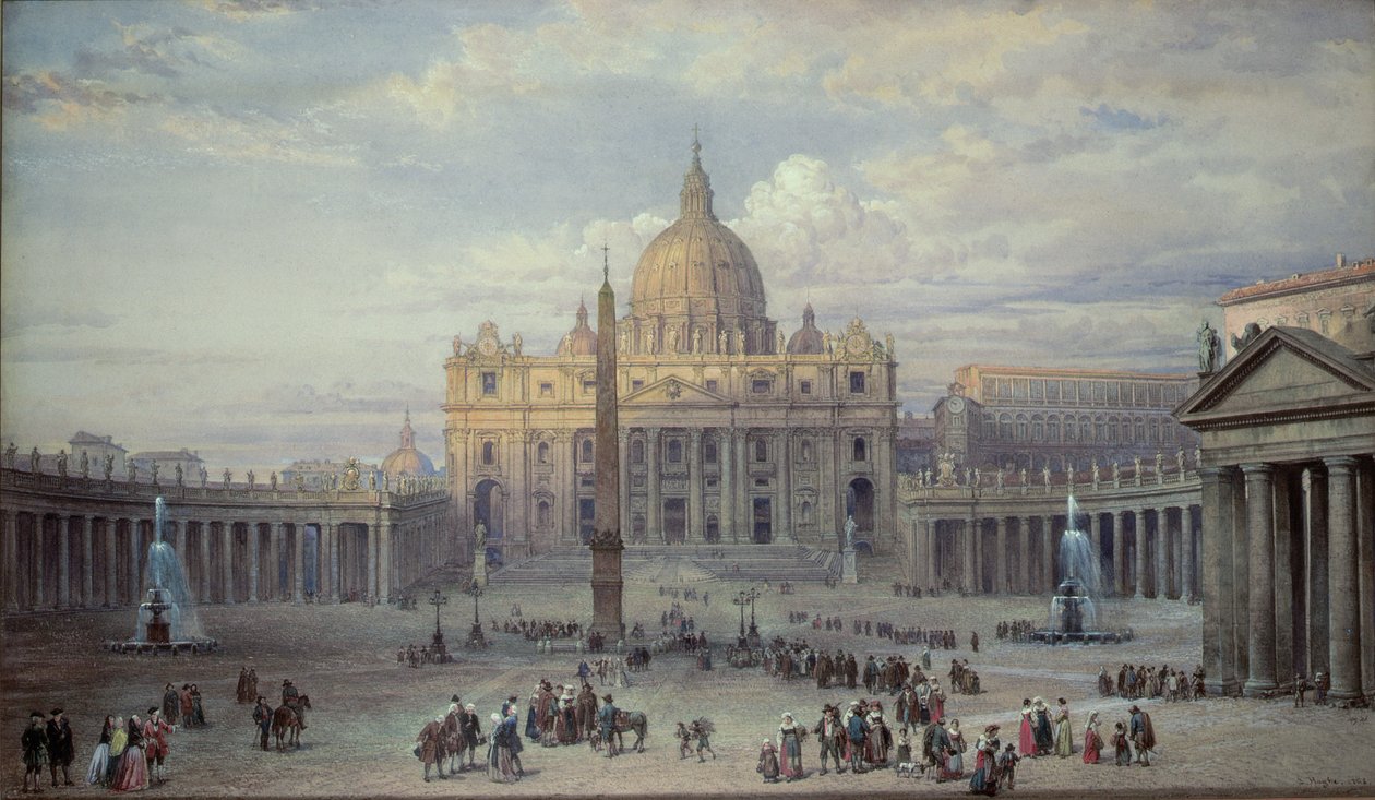 Exterior de São Pedro, Roma, da Piazza, 1868 de Louis Haghe
