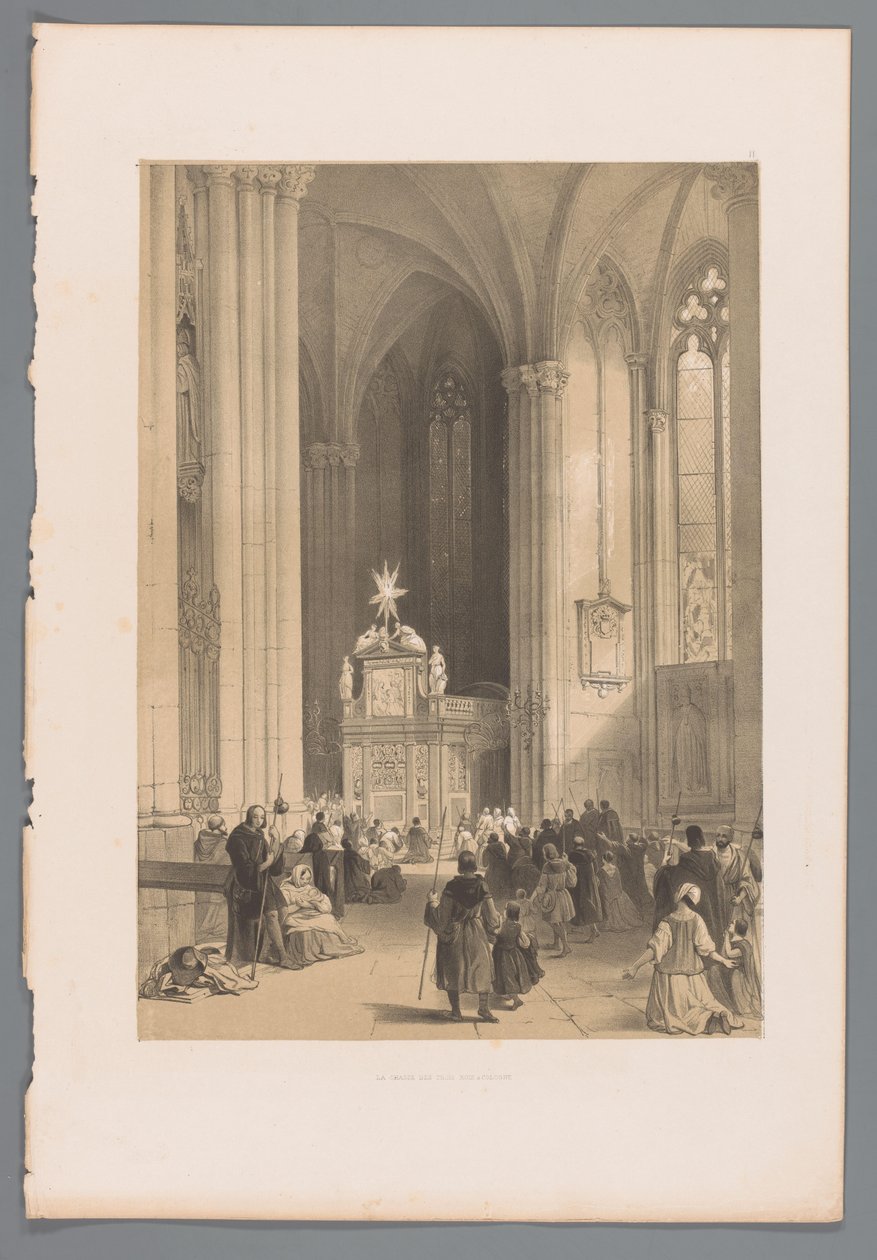 Vista do relicário dos três reis na Catedral de Colónia
La chasse des trois rois a Cologne (título sobre o objecto) de Louis Haghe