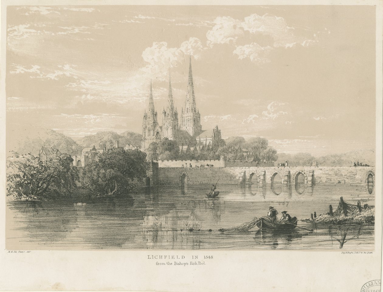 Catedral de Lichfield - Vista sudoeste: litografia colorida, 1548 de Louis Haghe