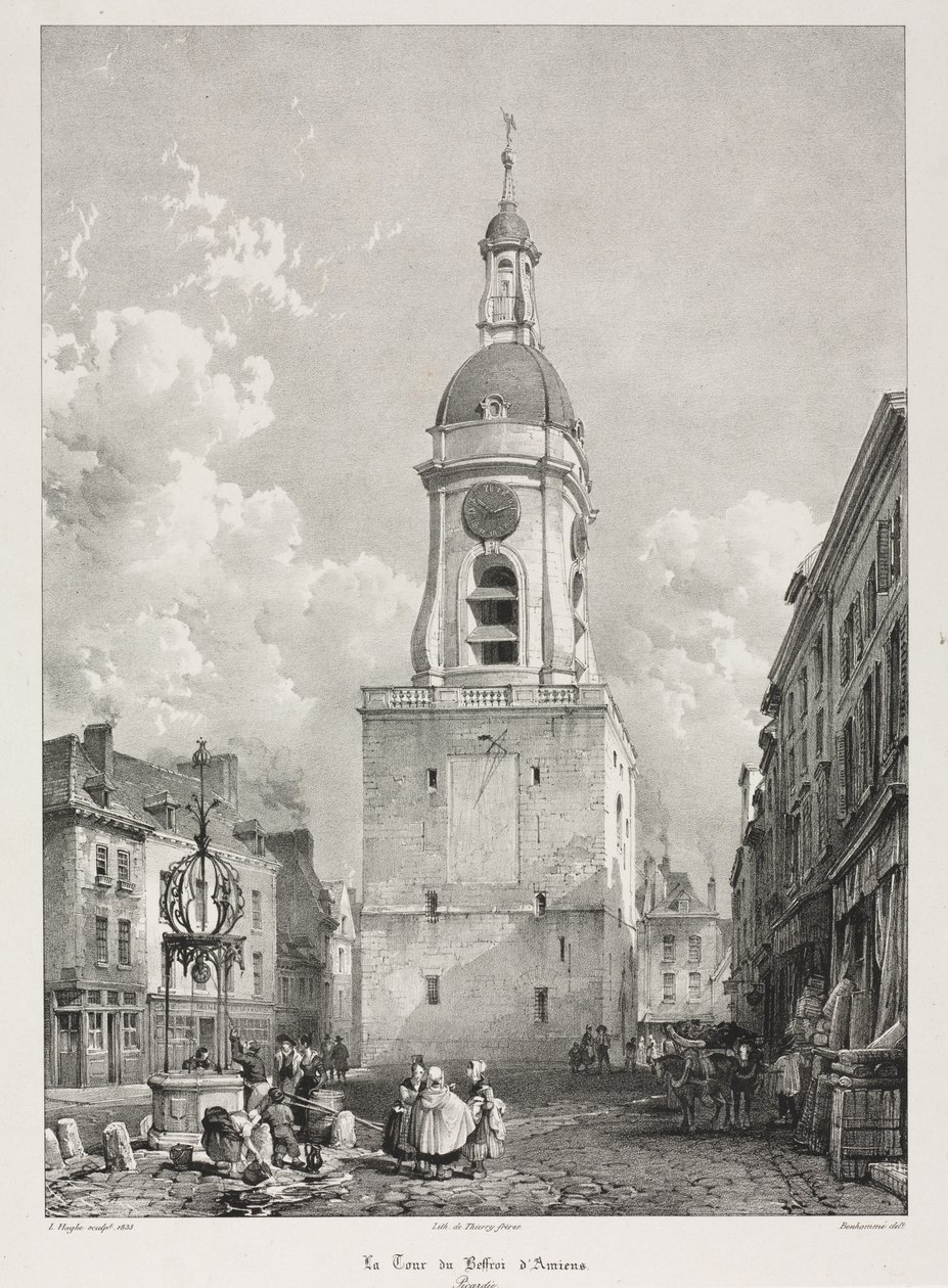 Viagens pitorescas e românticas na Velha França, Picardie: The Belfry Tower of Amiens ..., 1835. de Louis Haghe