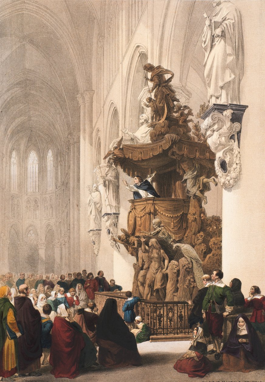 Púlpito em St. Gudule, Bruxelas, folha 5 de &39;Carteira de esboços de Haghe: Bélgica, Alemanha&39;, c.1845-55 de Louis Haghe