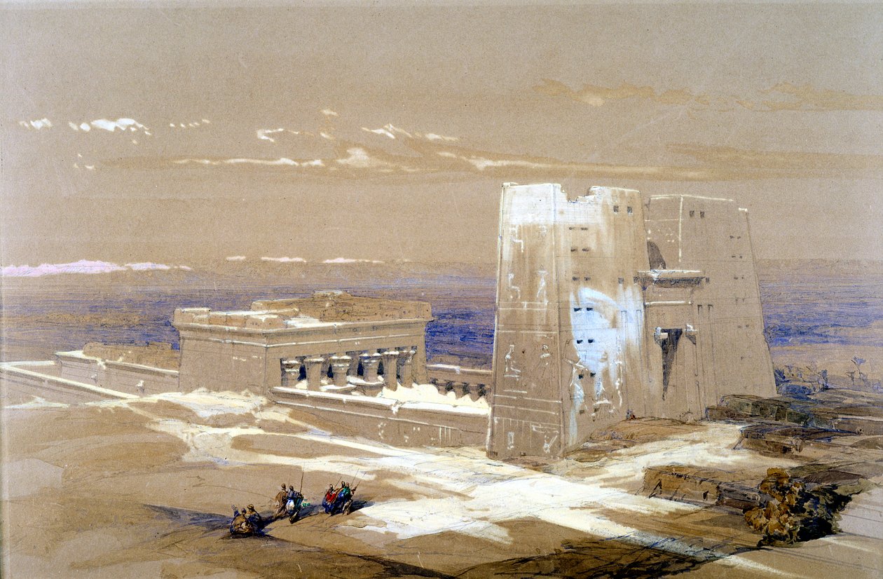 Templo de arenito de Edfu, dedicado ao deus de cabeça de falcão Hórus, Egito, 1838 de Louis Haghe
