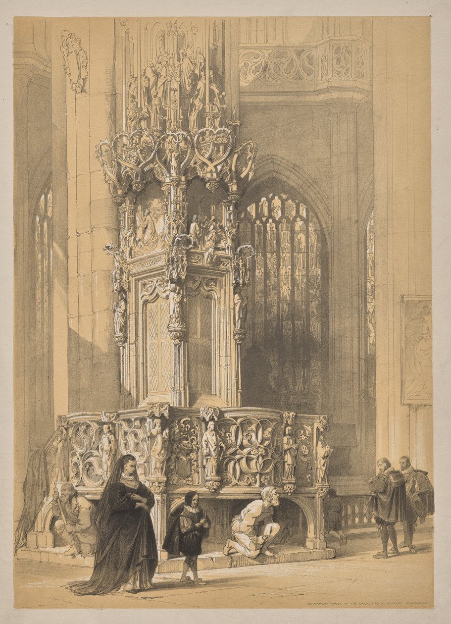 Esboços na Bélgica e na Alemanha, Primeira Série, Sacrament House na Igreja de St. Laurent, Nuremberg de Louis Haghe