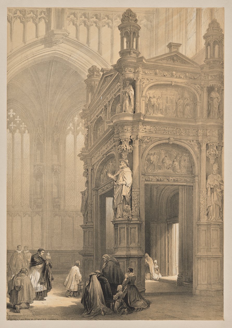 Esboços na Bélgica e na Alemanha, Segunda Série: No. 20 - Portail, Igreja de São Pedro, Louvain de Louis Haghe