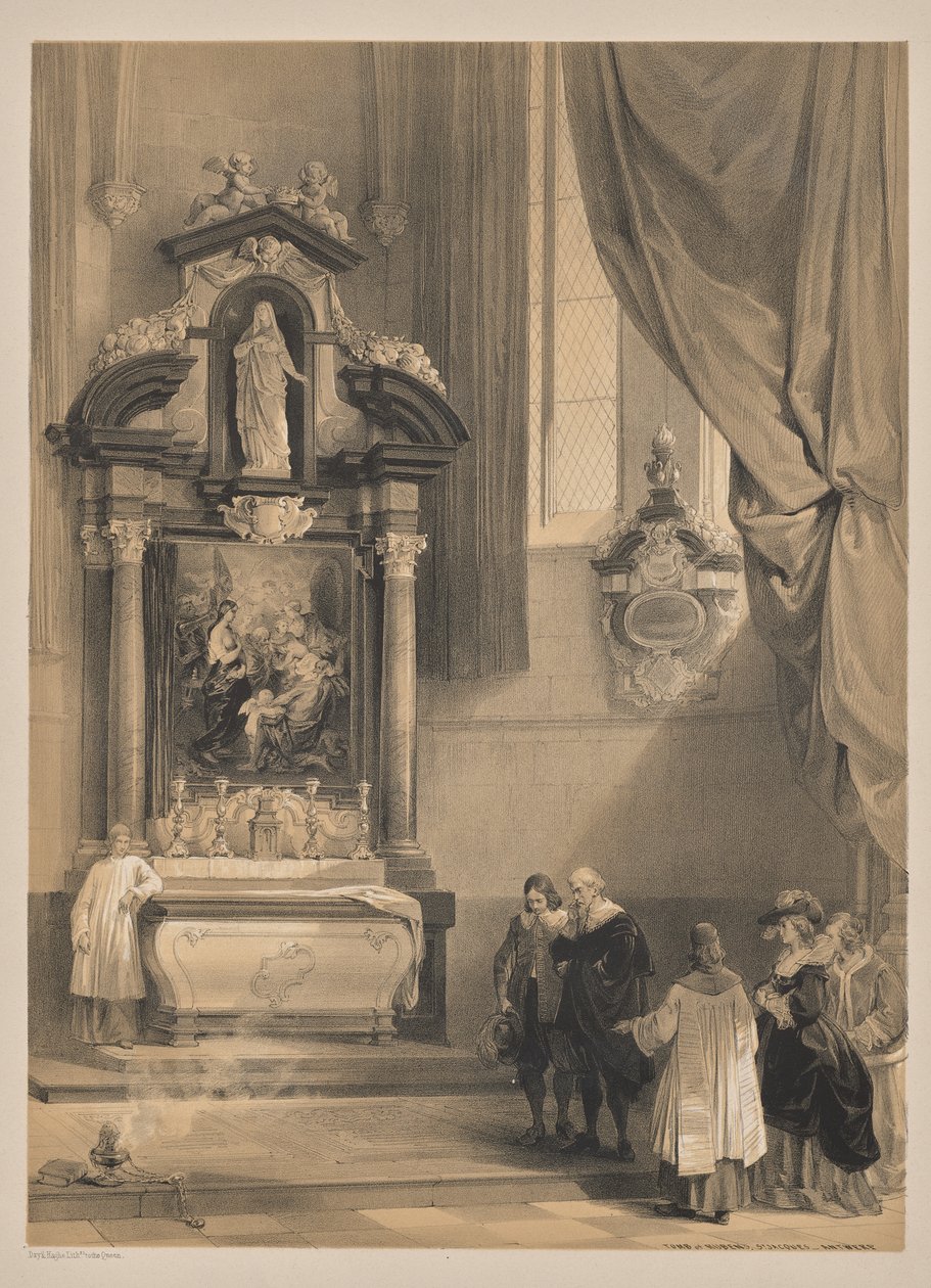 Esboços na Bélgica e na Alemanha, Segunda Série: No. 26 - Tumba de Rubens, St. Jacques, Antuérpia de Louis Haghe