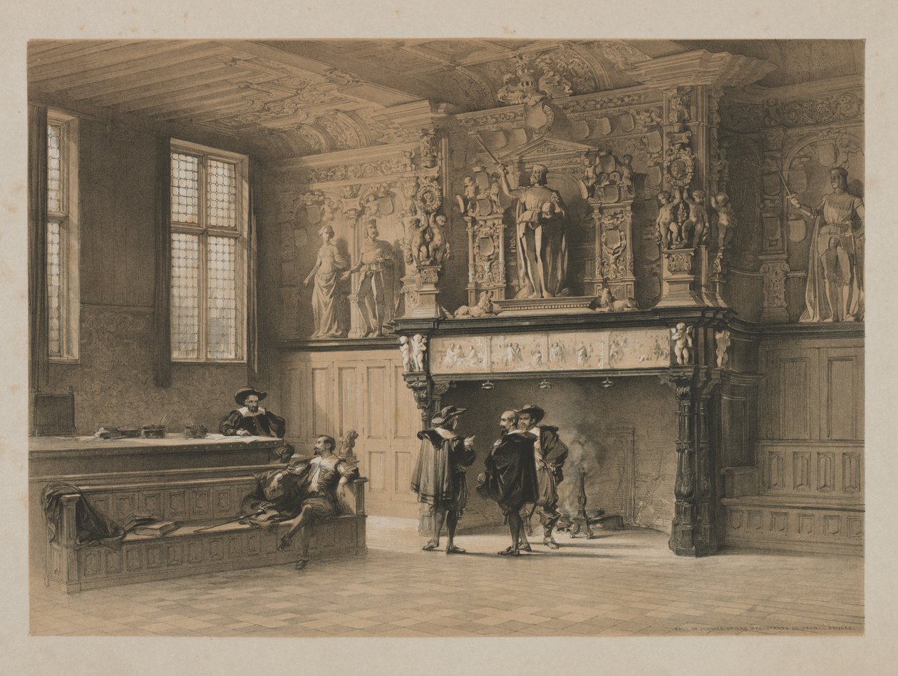 Esboços na Bélgica e na Alemanha, volume I: Salão da Justiça dos Magistrados do Franco, Bruges, 1840 de Louis Haghe
