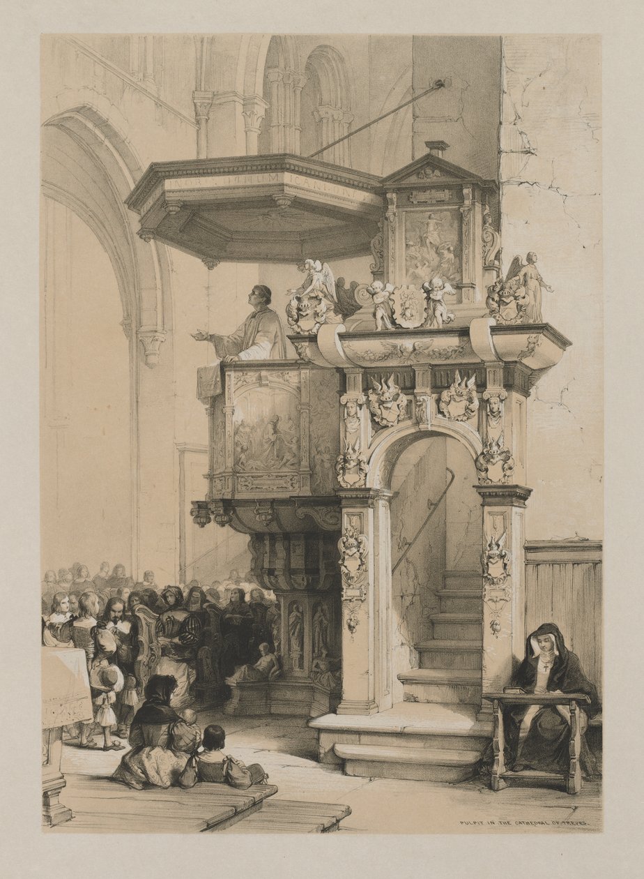 Esboços na Bélgica e na Alemanha, Volume I: Púlpito na Catedral de Treves, 1840. de Louis Haghe