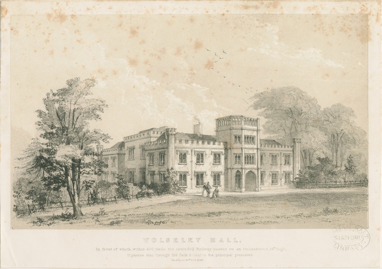 Wolseley Hall: gravura em aço, nd [c 1830] (impressão) de Louis Haghe