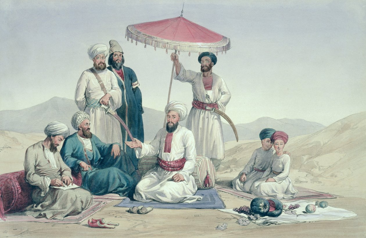 Umeer Dost Mohammed Khan, de &39;Personagens e trajes do Afeganistão&39; escrito pelo capitão Lockyer Willis Hart, publicado em 1843 de Louis Hague