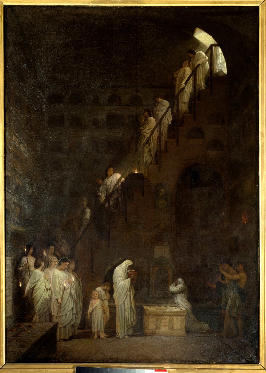 Funeral no Columbário da Casa dos Césares em Roma, Porte Capene em Roma. Pintura de Louis Hector Leroux (1829-1900) de Louis Hector Leroux