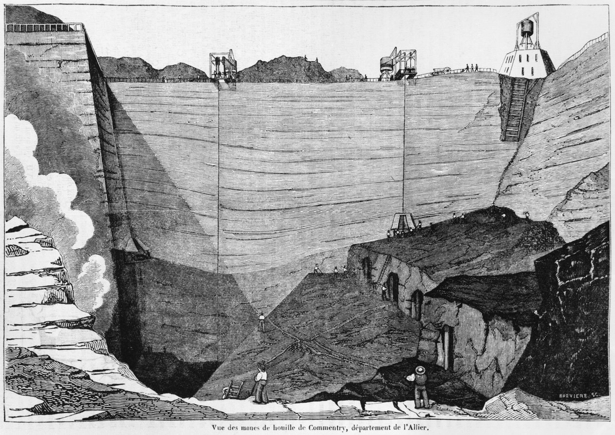 A mina de carvão em Commentry, ilustração da loja de Pittoresque, 1835 (foto de bw) de Louis Henri Brévière