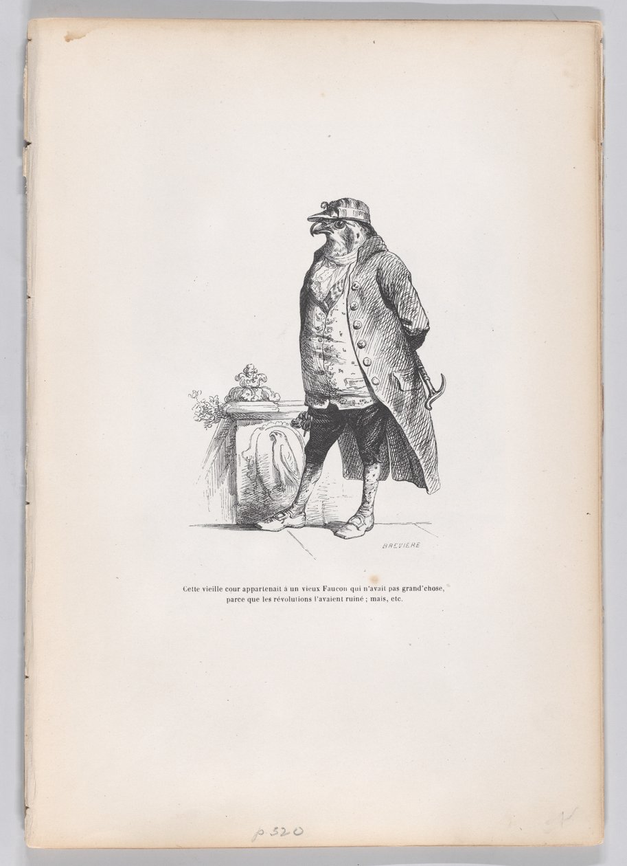 Esta velha corte aparentemente tem um velho falcão... de Cenas do Private and Pub..., ca. 1837-47. de Louis Henri Brévière