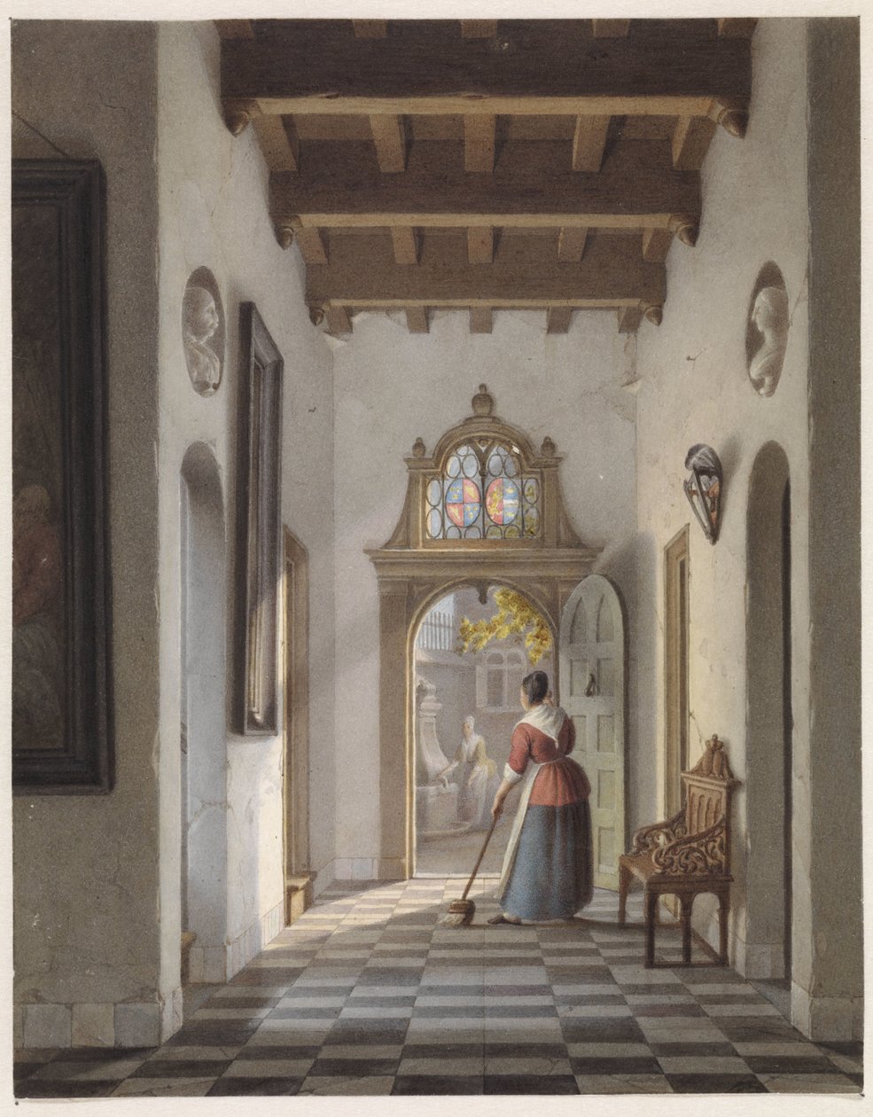 Garota que varre o corredor de uma casa de Louis Henri de Fontenay