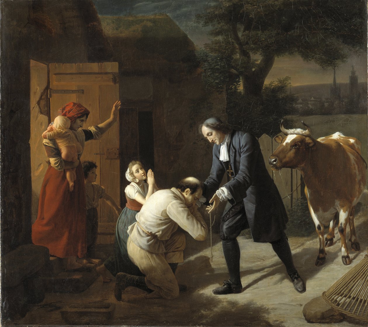 François Fenelon (1651-1715) relator une vache volee a un paysan - Fenelon devolve uma vaca roubada a um camponês, por Hersent, Louis (1777-1860). Óleo sobre tela. Dimensão : 97,5x109,5 cm. Nationalmuseum Stockholm de Louis Hersent