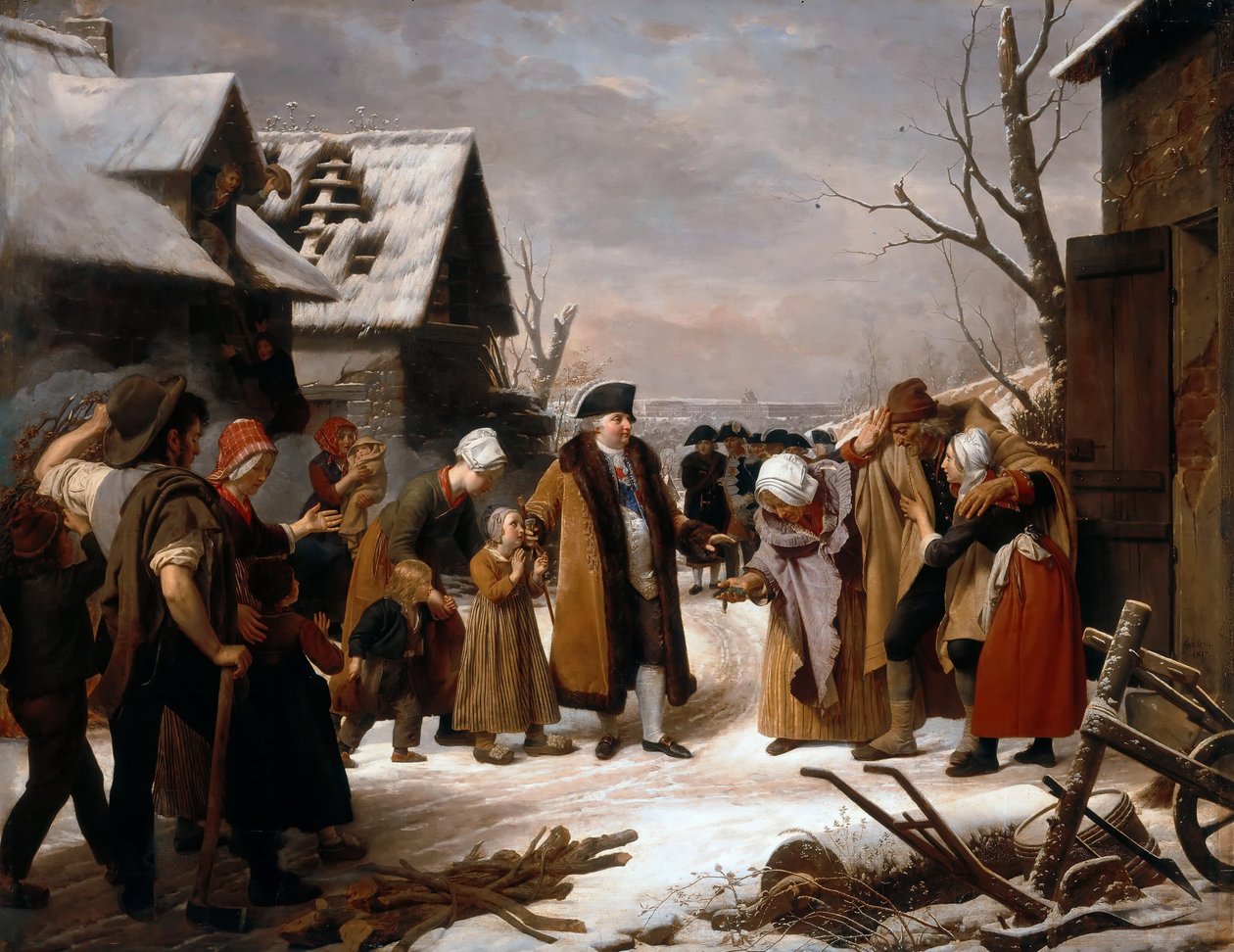 Luís XVI Distribuindo esmolas aos pobres de Versalhes durante o inverno de 1788 de Louis Hersent