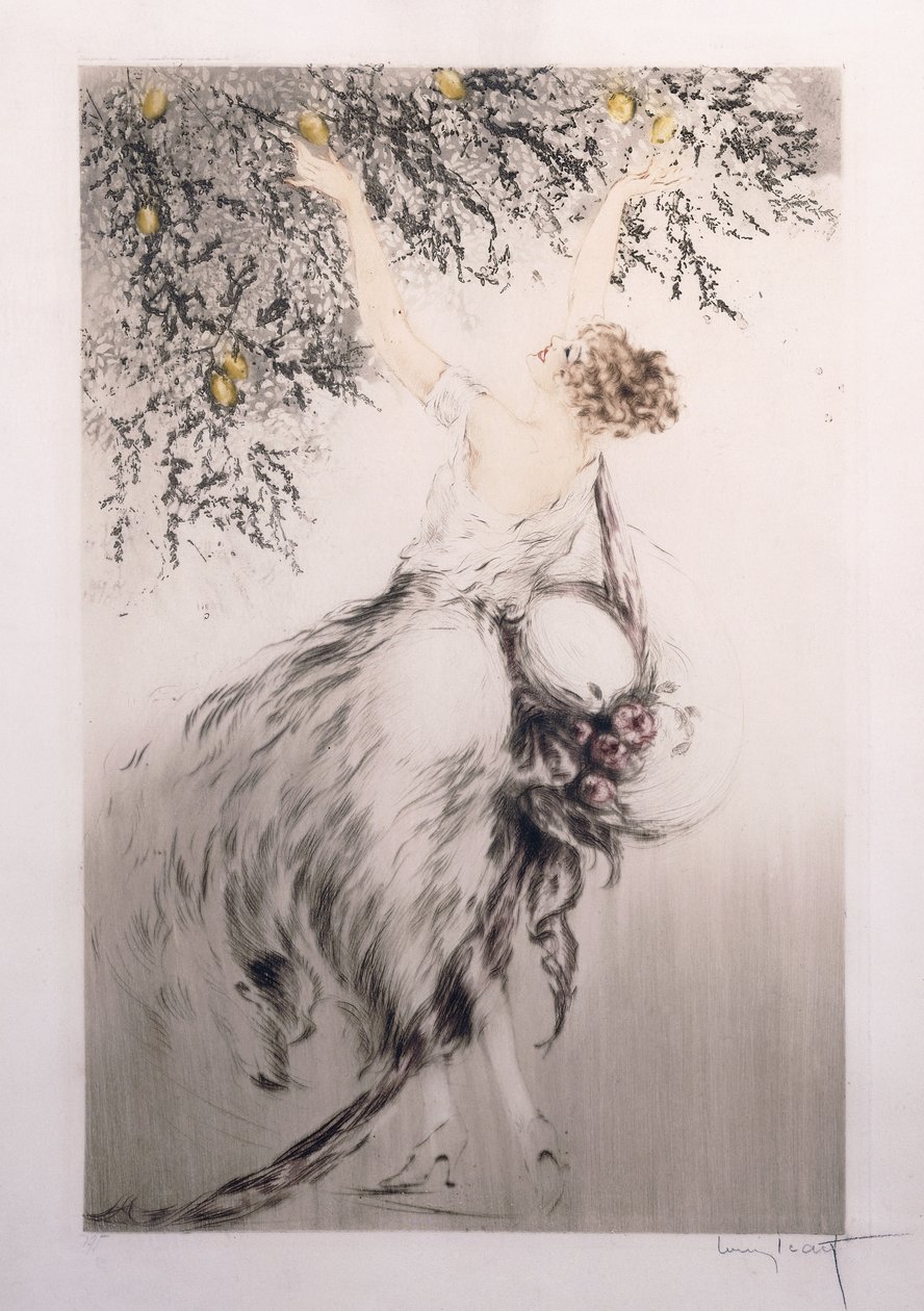 Rapariga a apanhar limões de Louis Icart