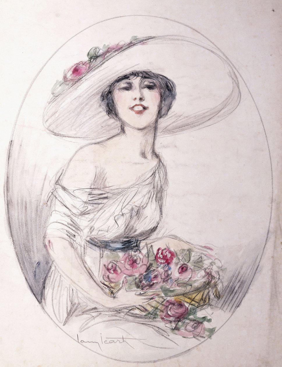 Rapariga com ramo de flores de Louis Icart