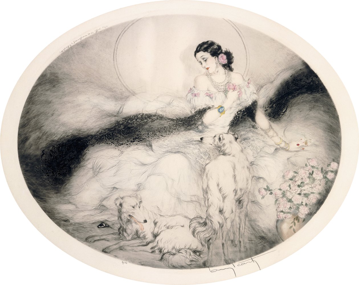 Senhora com Camélias, c.1917 (gravura e ponto seco) de Louis Icart