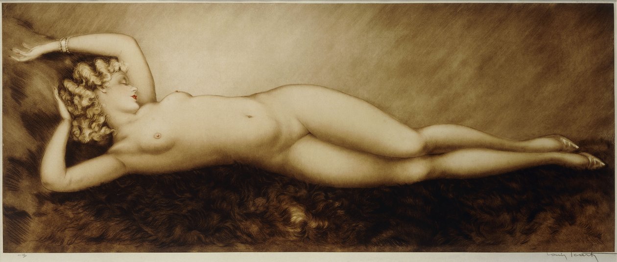 Repose, c.1934 (gravura e ponto seco, impresso em cores) de Louis Icart