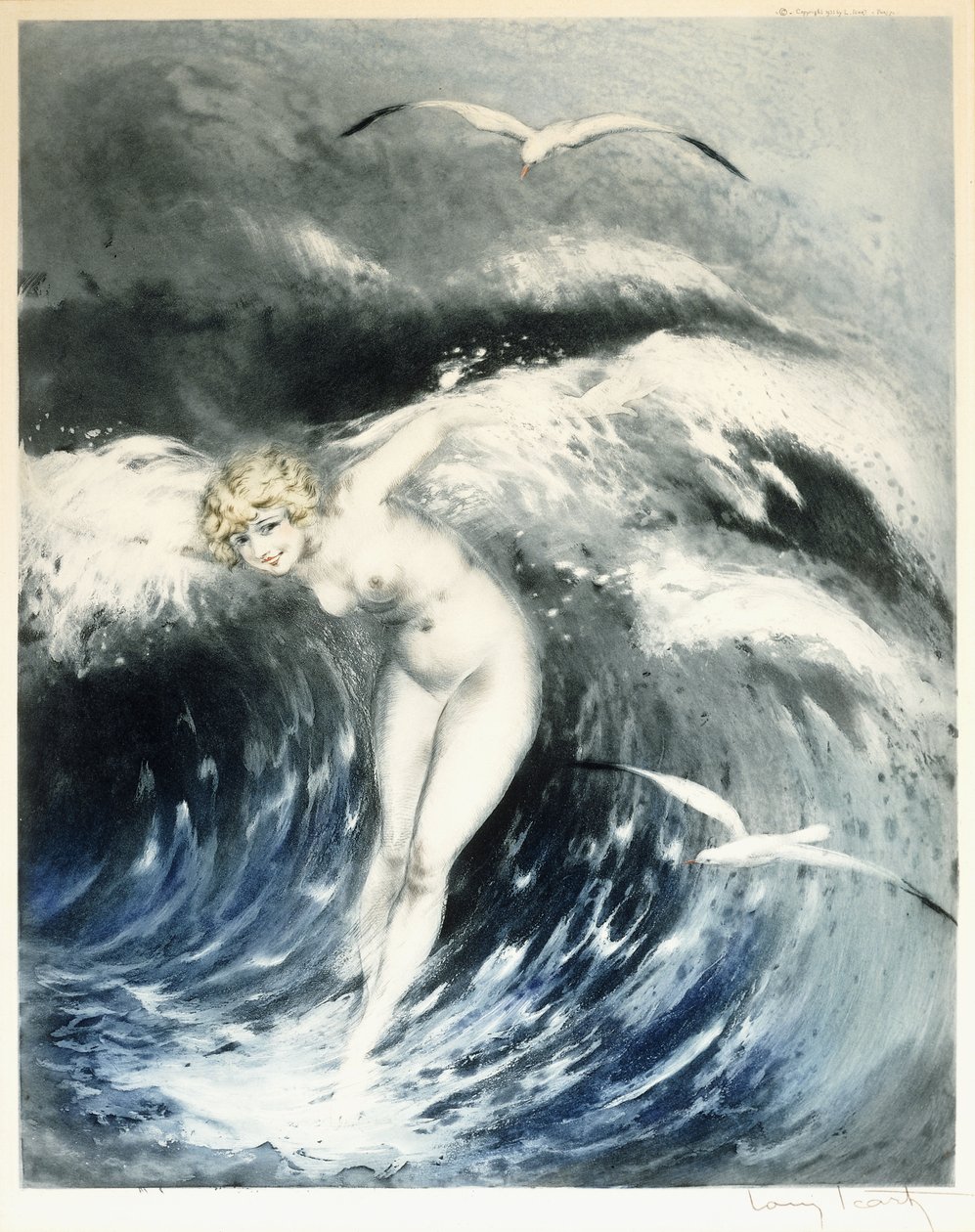 Vénus in the Waves, c. 1931 (gravura de cor e ponto seco) de Louis Icart