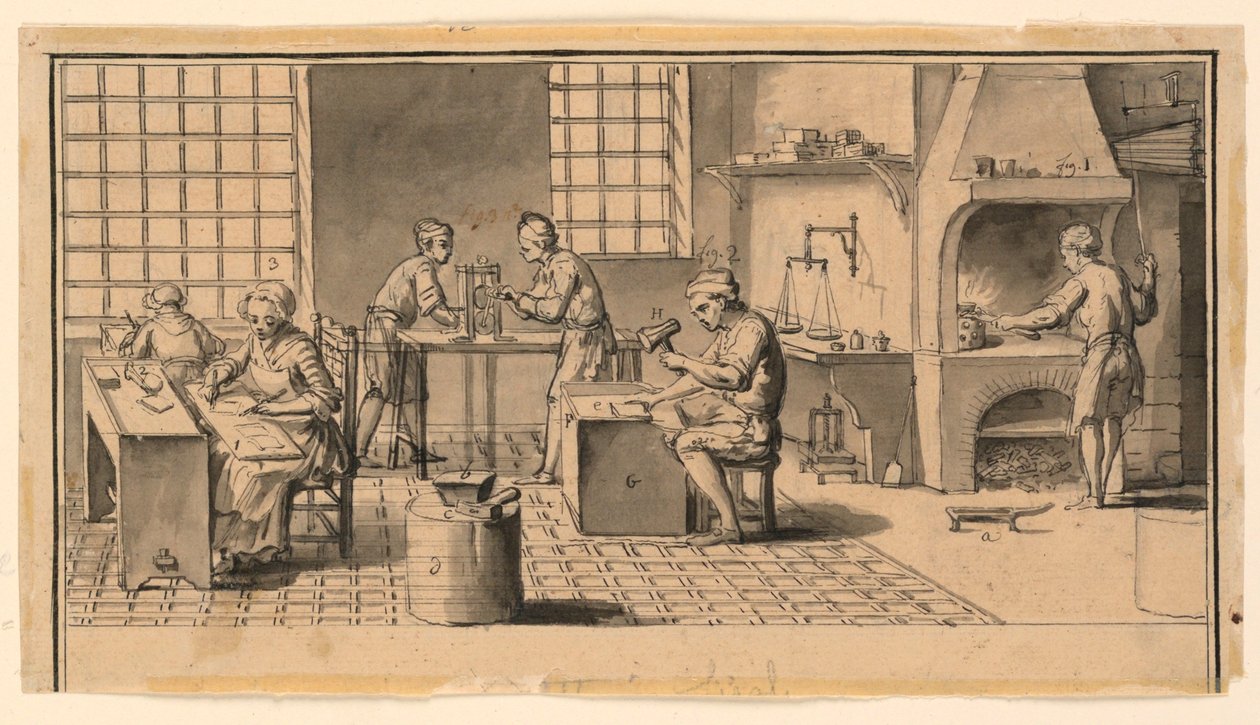 Oficina de um batedor de ouro para a Enciclopédia de Diderot de Louis Jacques Goussier