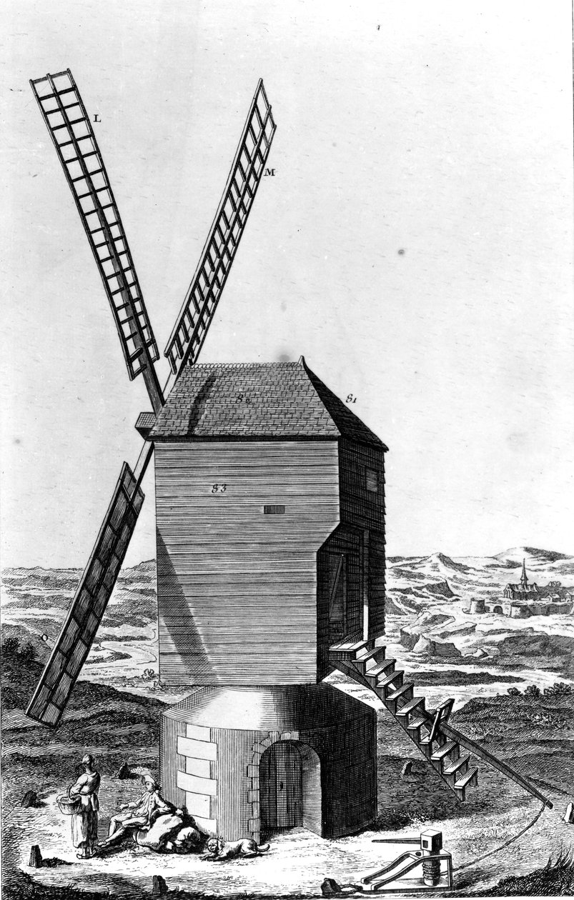 Moinho de vento, de &39;Enciclopédia&39; por M. Diderot e M. D&39;Alembert, publicado c.1750-1770 de Louis Jacques Goussier