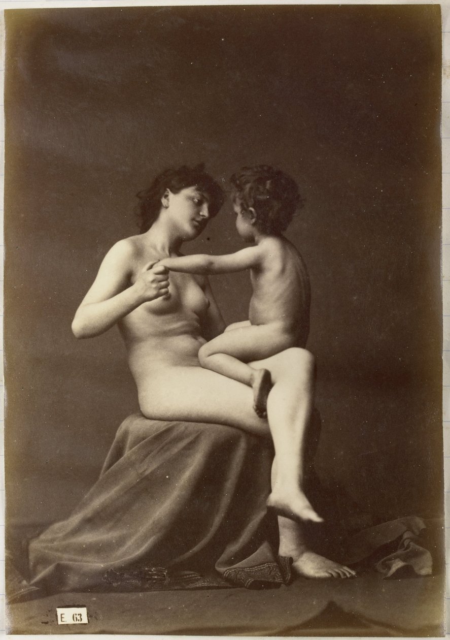 Estudo de uma mulher nua sentada com uma criança nua no colo de Louis Jean Baptiste Igout (attributed to)